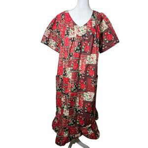 Anthony Richards Red Green Floral Mumu Dress‎ Size XL NEW Short Sleeve
